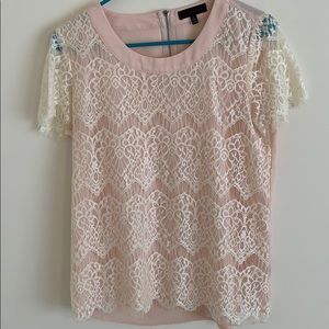 Blush and cream lace front top